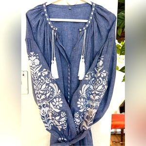 Nbutik Ukrainian Folk Linen Long Dress With Handmade Embroidery. XL